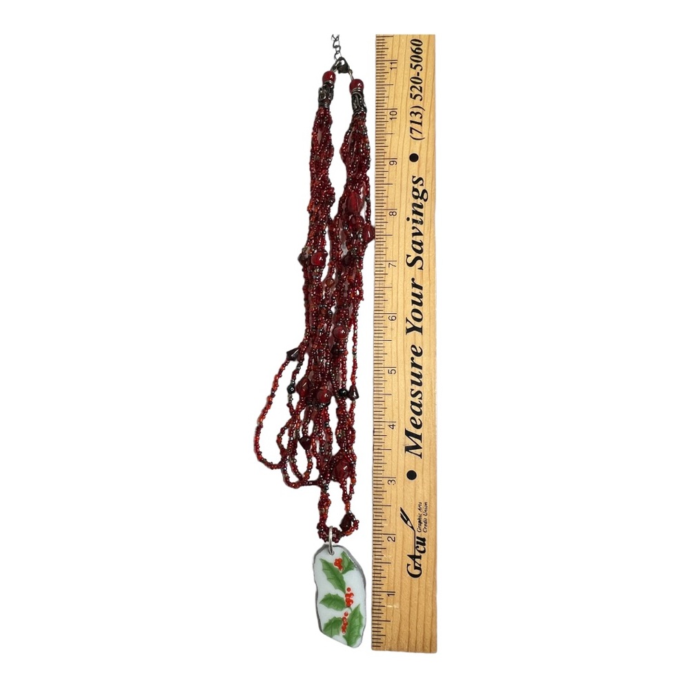 English Fine Bone China Holly Tree Handcrafted Pendant W VNTG Multi Strand Beads - Picture 8 of 10